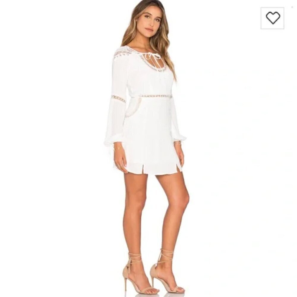 For Love & Lemons x Revolve White Long Sleeve Crochet Lace Detail Mini Dress M - Picture 4 of 9